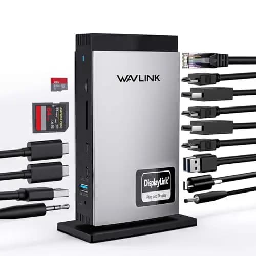 WAVLINK USB C Laptop Docking Station mit 3 HDMI, DisplayLink Triple 4K60Hz, Triple Display für M1 M2 M3 M4 M5 Mac/Windows, 5 USB Ports, 2DP, Kompatibel mit MacBook Neo(Kein Aufladen des Laptops)