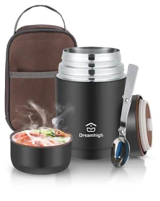 Dreamhigh® Thermobehälter für Essen 800 ml, Edelstahl Warmhaltebehälter Speisegefäß für Essen, Thermoskanne Essen Auslaufsicher, inkl. Löffel, 12 Stunden Heiß, 12 Stunden Kalt