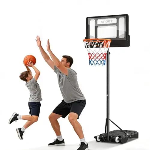 Basketballkorb Outdoor für Kinder, Höhenverstellbar 150-205cm Basketballständer mit 76x50cm Rückwand, Rollen, Ständer, Tragbare Basketballkörbe für Jugendliche Erwachsene im Hinterhof