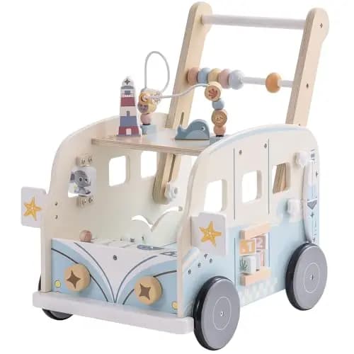 ROBUD Lauflernwagen Holz mit Bauklötzen und Aktivitätszentrum