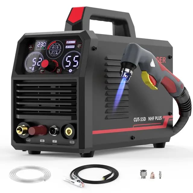 YESWELDER Plasmaschneider 55A, ohne Hochfrequenz, berührungslose Pilotlichtbogen-Technik, 230V 4-in-1 Platten/Gitterschnitt/Schruppen/Markieren Multifunktionaler Plasmaschneider