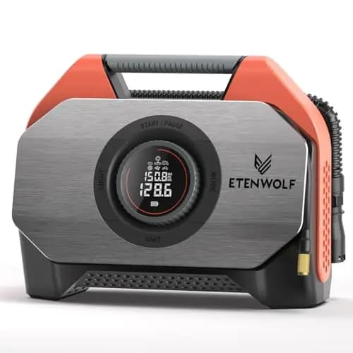 ETENWOLF S6-19200mAh Elektrische Luftpumpe, 11,03 Bar/160 PSI Akku Kompressor mit LED,1 Min Schnelles aufblasen Elektrische Kompressor, 7 Modi mit LED-Licht für Fahrrad, Auto, Motorrad und Ball
