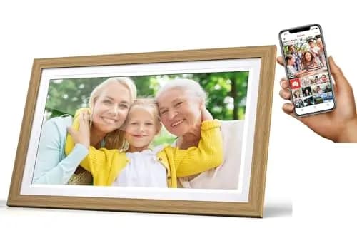 Cytem Digitaler Bilderrahmen 15,6 Zoll IPS Touchscreen Holzoptik