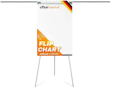 OfficeMarshal Flipchart Ständer Dreibein Flip Chart Board 68x105cm magnetisch, beschreibbar, höhenverstellbar bis 180cm Flipcharts Whiteboard Staffelei Coyote