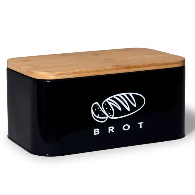 Theo&Cleo Brotkasten Retro mit Bambusdeckel 30×18×14 cm Schwarz