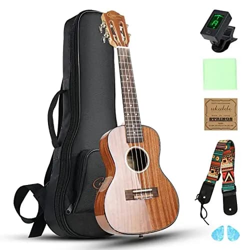 Konzert-Ukulele 23 Zoll Hochglanz Sapele Hawaii Ukulelen für Erwachsene Anfänger mit Gigbag Saiten