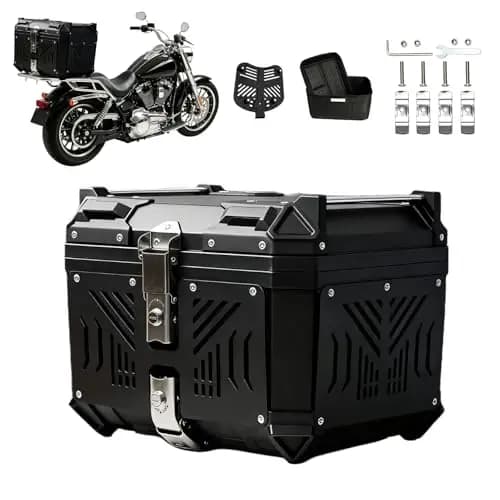 45L Motorrad Topcase wasserdicht mit Sicherheitsschloss, Aluminiumlegierung Motorradkoffer mit Kohlenstoffstahl-Bodenplatte & Diebstahlsicherung mit Federverriegelung, 40*33*33cm für Helm & Zubehör