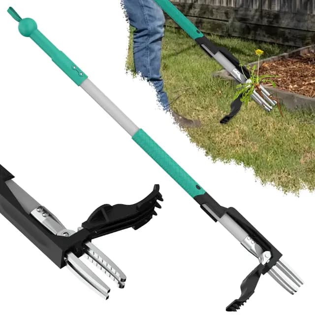 Unkrautstecher, Unkrautstecher mit Stiel, Unkrautzieher Wurzelentferner, Stehender Unkrautentferner mit 4 Krallen, Schwerlast-Unkrautwerkzeuge für den Garten