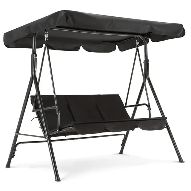 M MCombo 3-Sitzer Hollywoodschaukel, Gartenschaukel mit Verstellbares Sonnendach, Schaukelbank Outdoor, Gartenliege Wetterfest, 114 x 170 x 155 cm, Schwarz 8003