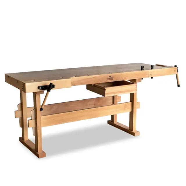 BAMATO Hobelbank WORK-2100 aus Massivholz | Buchenholz | Arbeitshöhe 82,5cm | 2X Spannzange | Geräumiger Schubkasten | Werkbank Werkzeugbank Holzwerkbank