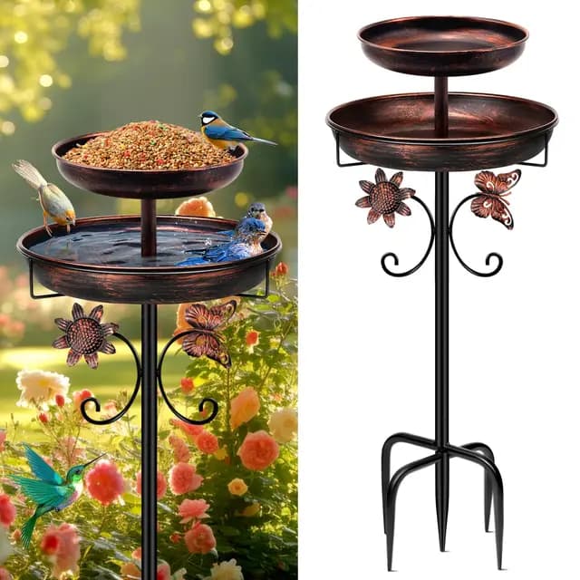 Yepper Vogeltränke 2-in-1 Metall Vogelbad Futterspender Antike Bronze