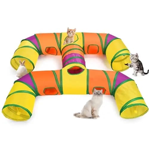 Petizer H-4-Wege-Katzentunnel für Kätzchen, Indoor-Unterhaltung, waschbar, niedliches Katzenspielzeug mit interaktiven Spielbällen, reißfester Haustierschlauch, Katzen, Kätzchen, Welpen, Kaninchen