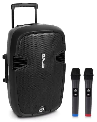Pyle Partybox, Bluetooth Lautsprecher Groß- Trag & Rollbar, Musikbox mit 2 Mikrofone & Fernbedienung, 1600 Watt mit Eingebaute, Wiederaufladbare Batterie, Boom Box für Innenn & Aussen