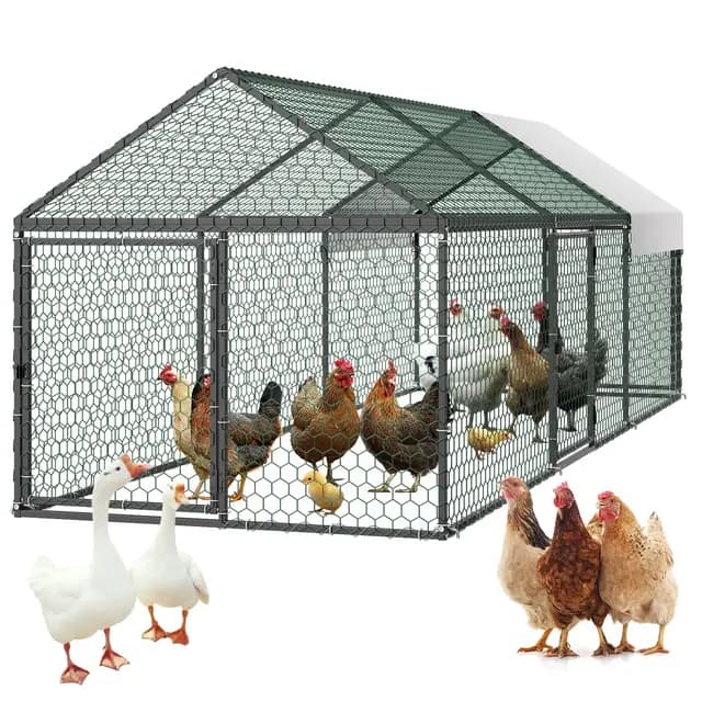 VEVOR Hühnerstall, 1x3x1 m, Hühnerkäfig mit wasserdichter Abdeckung & 3 Türen, Freilaufgehege mit Spitzdach, kompatibel mit Holzställen, Geflügelstall für Kaninchen, Hühner, Gänse & Enten – Bild 1