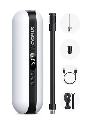 CYCPLUS Luftpumpe 150PSI Elektrischer Kompressor Tragbar Fahrradpumpe Mini Reifenpumpe mit Digital LED Anzeige LED Licht Wiederaufladbarer Li-ionen für alle Fahrräder Motorräder und Autos