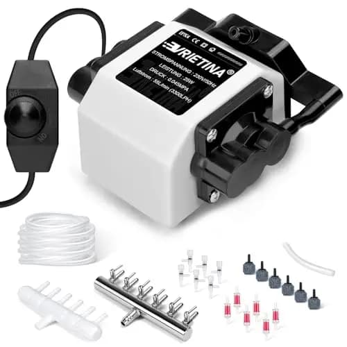 Aquarium Luftpumpe mit 6 Ausgängen | 25W Regelbare Teichbelüfter für Gartenteiche mit 6 Luftsteine | Belüfterpumpe | Leistungsstarke Sauerstoffpumpe | Teichbelüftung, Bis Zu 3300 L/H