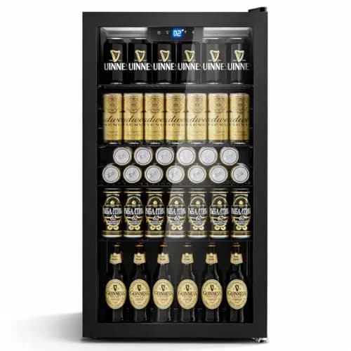TRIUMPHKEY 86L Getränkekühlschrank mit Klima KÜHLUNG | Neu: Gleichmäßige Kühlung & frostfrei | 4 verstellbare Ablagen für 130 Dosen | Für Bar, Büro & Haushalt