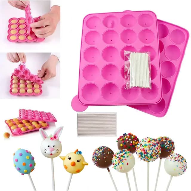 Cake Pop Formen Backen, 100 Sticks Pop Cake Mould, Eiswürfelschalen, Silikon-Backform, Rosa