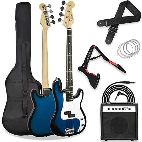 3rd Avenue 4/4 E-Bassgitarren-Set in Normalgröße für Anfänger, mit 15 W Verstärker, Tasche, Kabel, Gurt, Ständer und Ersatzsaiten – in Grün
