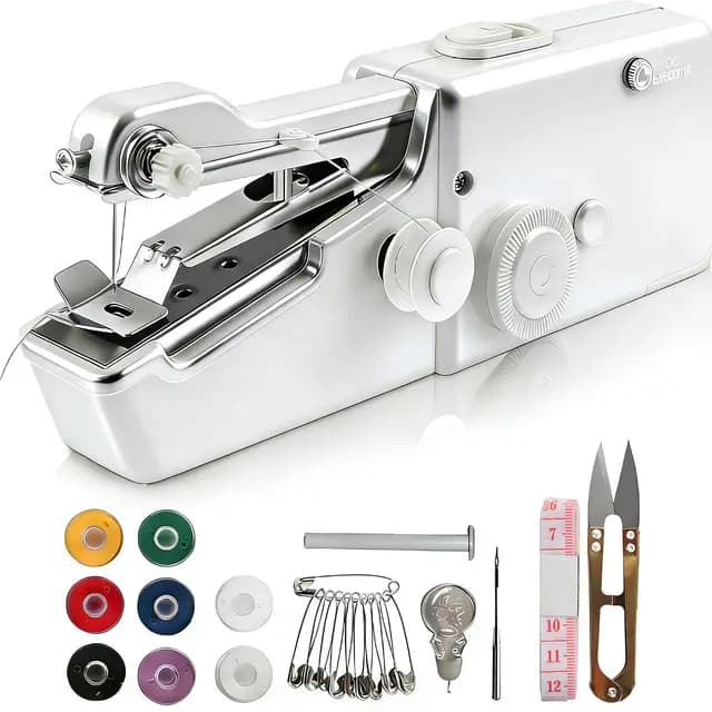 Mini Nähmaschine, Handnähmaschine Tragbare mit Nähzubehör, Elektrische Schnellstichwerkzeug für Anfänger, zum Nähen von Kleidung,Vorhängen,Handarbeiten,DIY(Weiß)