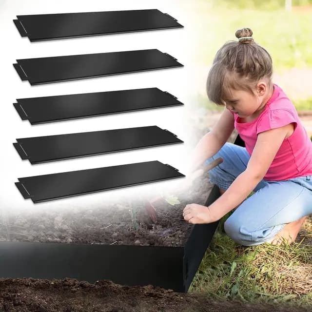 NAIZY Metall Rasenkante 5m-5 stück Mähkante Verzinkt 100 x 18 cm per Stück Anpassbare Flexibel Beetumrandung für Gartenpflanzen Gemüseanbau Floral, Schwarz