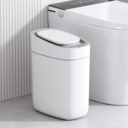 ELPHECO Automatischer Badezimmer-Mülleimer mit Deckel, Sensor, schlank, schmal, aus Kunststoff, wasserdichter Bewegungssensor, für Schlafzimmer, Wohnzimmer, schmalen Raum, 9,5 l