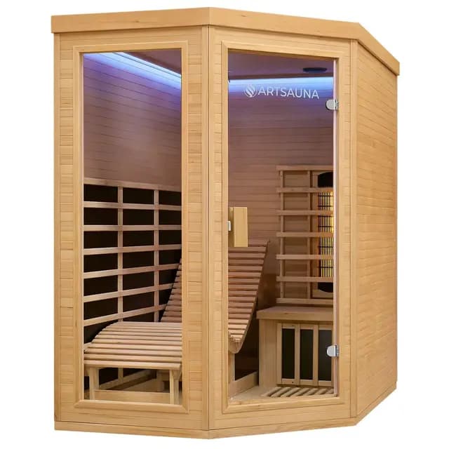 Artsauna Infrarotkabine Kolding - Triplex-Heizsystem Infrarotsauna - 2 Personen - LED-Farblicht, Digitale Steuerung - Hemlock-Holz