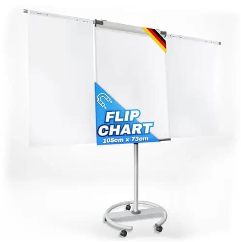 MOB Flipchart Ständer Whiteboard fahrbar mit Rollen Ständer 73x105cm | Höhenverstellbar bis 210cm, Beschreibbar, Trocken abwischbar, magnetisch, Flip Chart mit Magnettafel rollbar & Seitenarmen Shark