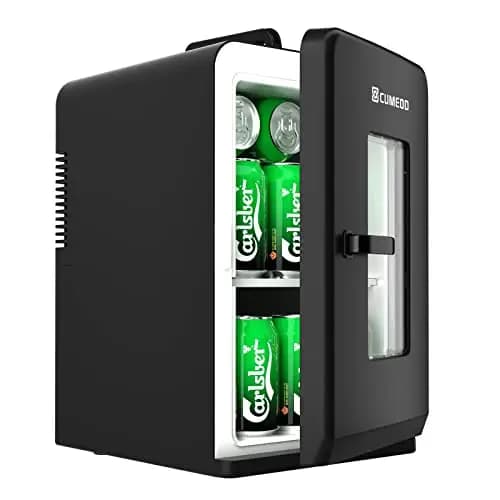 Cumeod 15 Liter/ 21 Dosen Mini Kühlschrank, 2 in 1 Kleiner Kühlschrank mit Kühl- und Heizfunktion, 12V DC/220V AC für Autos, Büros und Schlafsäle, Getränke, Kosmetik, Schwarz, Max- & Eco-Modus – Bild 1