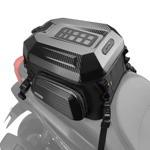 Rhinowalk Motorrad-Hecktasche Hartschale Satteltasche– Erweiterbar 23–35L Sitzbanktasche mit wasserdichtem Innensack, Helmfach, Rucksack-Funktion, ABS-Topcase (Kohlefaserhülle)