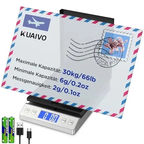 KUAIVO Briefwaage, 30kg/2g Digitale Paketwaage mit Halte & Tara Funktion, Hohe Präzision Faltbare Plattformwaage für Brief, Paket, Einsetzbar im Büro und Heimgebrauch