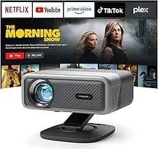Smart Beamer 4K[Kompatibel mit Netflix] 3D Dolby Audio VISSPL 30000Lumen Autofokus/Auto Trapezkorrektur Projektor,WiFi6 Bluetooth Beamer 4K Heimkino,Outdoor Video Projektor Mit 360° Drehbarem Ständer
