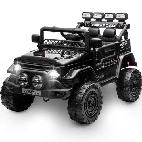HAUSPROFI Kinder Elektroauto 12V, Elektroauto für Kinder mit 2,4G Fernbedienung, LED, Bluetooth, Musik, 3-5 km/h, Kinderauto Elektrisch, Elektro Kinderauto für ab 3 Jahren, Schwarz