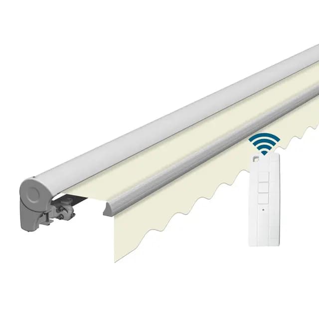 Eclipse Kassettenmarkise Halbkassette Gelenkarm Sonnenschutz Markise Sonnenmarkise Balkonmarkise elektrisch Standard 3,5x3 m Stoff 280g/m² Polyester (PE) UV-Schutz 50+, Markisentuchfarbe: Beige