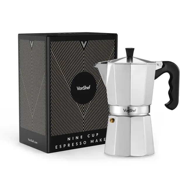 VonShef Espressokocher für den Herd, 450 ml Italienische Kaffeekanne aus Aluminium, Kaffee Kocher für Gas- & Elektroherd - Mokkakanne für 9 Tassen mit Ersatz-Dichtung und -Filter