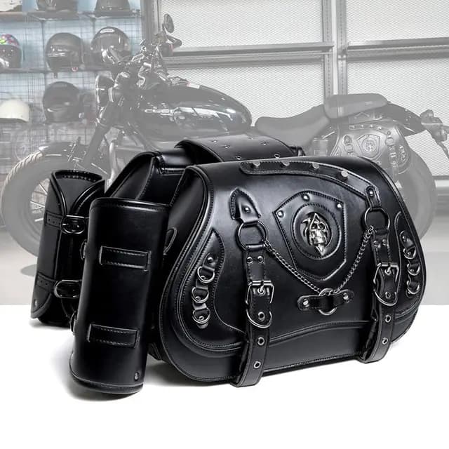 Motorrad Satteltasche Große, Leder Motorradtasche Wasserdicht, Motor Gepäcktasche mit Cup Holder, für Harley, für Honda, für Yamaha, für Suzuki, für BMW, für Kawasaki, 43x14x25cm (E)
