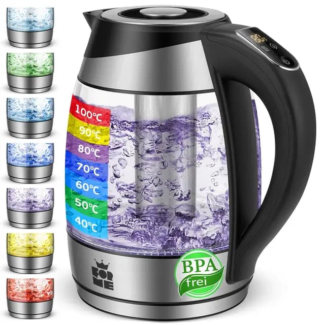 FOR ME Glas-Wasserkocher mit Teesieb 1,8 L