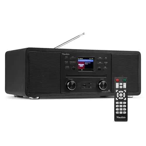 Audizio Avola - DAB+ Radio Internetradio mit CD Player | WLAN Internet Radio, Bluetooth & FM | Hochwertiger Sound | DAB Plus Radio mit CD Player in Schwarz
