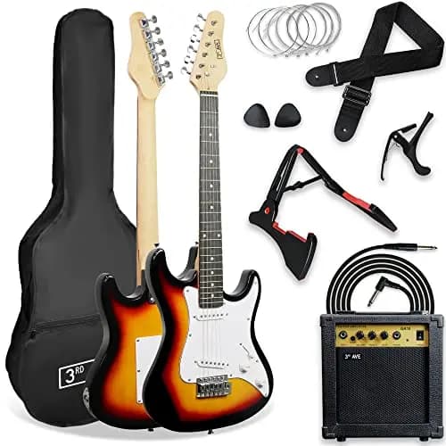 3rd Avenue XF 3/4 Size E-Gitarre Ultimate Kit Mit 10-W-Verstärker, Digitalem Stimmgerät, Kabel, Ständer, Gigbag, Gurt, Ersatzsaiten, Plektren, Kapodaster - Sunburst