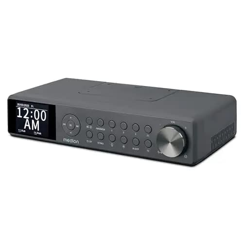 MEDION P66750 Küchen Unterbauradio (DAB+ Küchenradio, PLL UKW Radio, dimmbares TFT Farbdisplay, Koch Timer, Bluetooth, LED Leiste, inkl. Montagematerial) grau