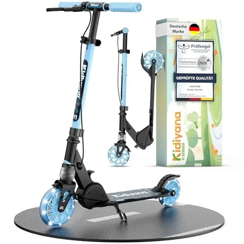 Kinderroller Scooter ab 5 Jahren bis 50 kg – Tretroller für Jungen & Mädchen mit 120 mm PU-Leuchträdern, ABEC-5 Kugellager, Handbremse & Stoßdämpfung, klappbar & höhenverstellbar
