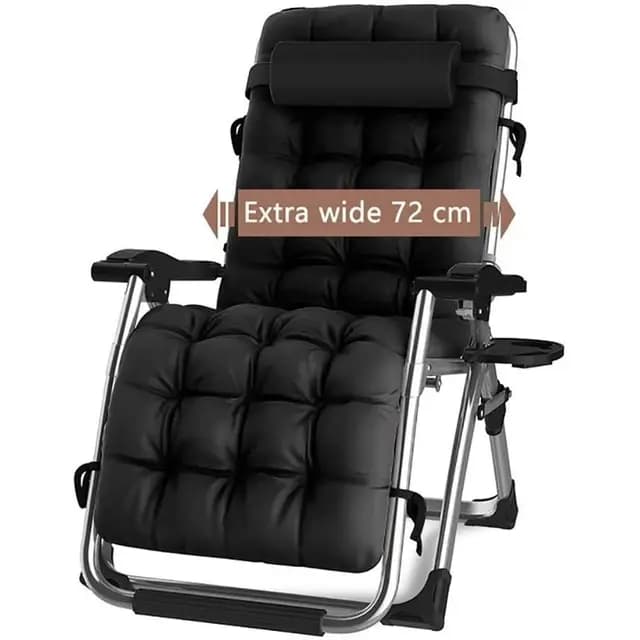 DQCHAIR Klappbare Gartenliege XL mit Kissen und Getränkehalter