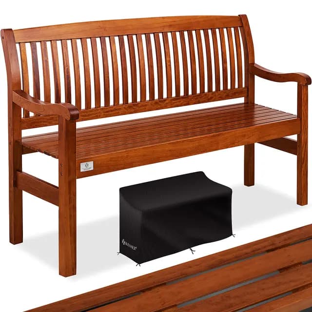 KESSER® Gartenbank Holz wetterfest 150cm Holzbank Garten 3-4 Sitzer, Sitzbank Outdoor, Balkonbank aus Massivholz, Parkbank 320 kg belastbar für Garten, Terrasse & Balkon inkl. Abdeckung, Dunkelbraun