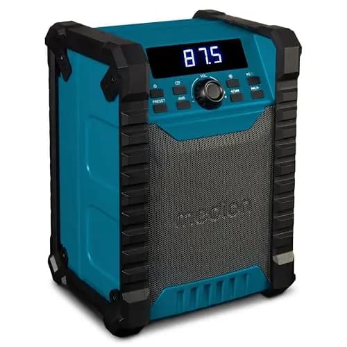 MEDION E65895 Baustellenradio mit Akku (Robustes Gehäuse, Tragegriff, Bluetooth, Spritzwassergeschützt (IP54), UKW Radio, AUX) grün