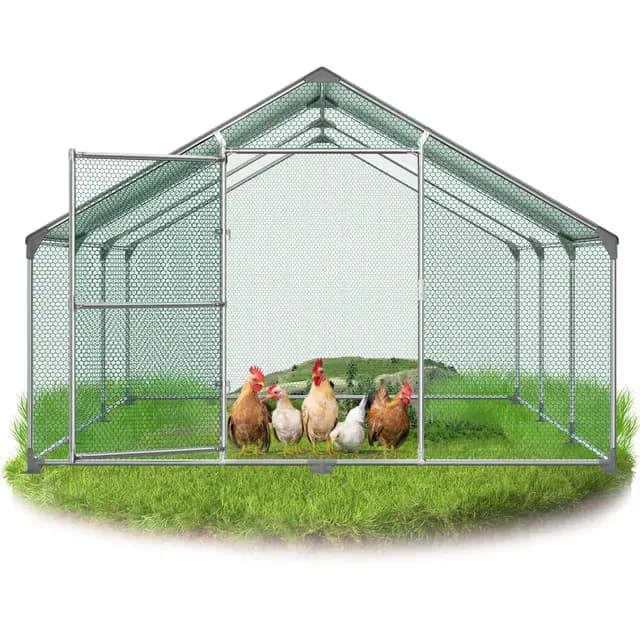 3x6x2m Hühnerhaus 18㎡ Geflügelstall mit Wasserdichtetem PE Dach & Sicherheitsschloss Hühnerstall Verzinkter Stahl Freilaufgehege Kleintierstall mit Spitzdach Freigehege für Hühner Kleintiere