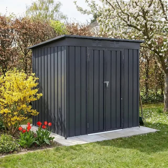 Albatros Profi Gerätehaus L – verzinktes Metall in Anthrazit (RAL 7016) | 190x122x173cm, 3,9m³ | Inkl. Schloss & Werkzeughaken | wetterfester Geräteschuppen, Gartenschrank, Gartenhaus