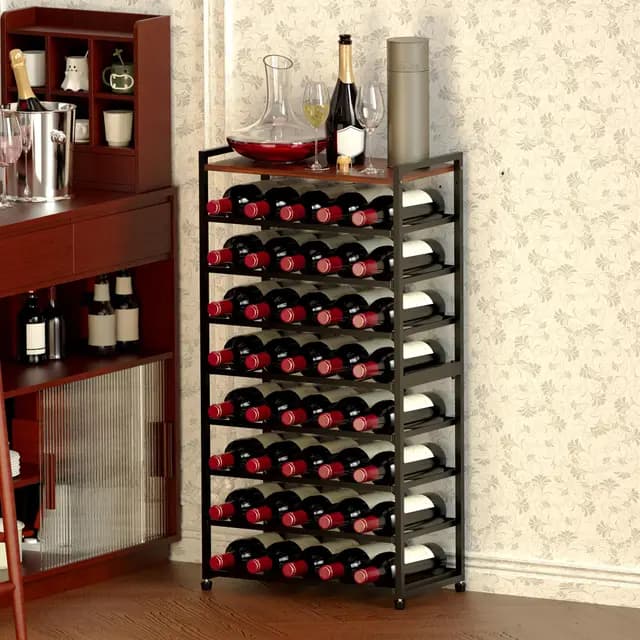 Weinregal für 40 Flaschen, 8-stufiges Flaschenregal, Stehendes Metall-Weinregal mit Tischplatte, Abnehmbarer Weinflaschenhalter, Barständer, Ausstellungsregal für Küche, Bar, Wine Rack