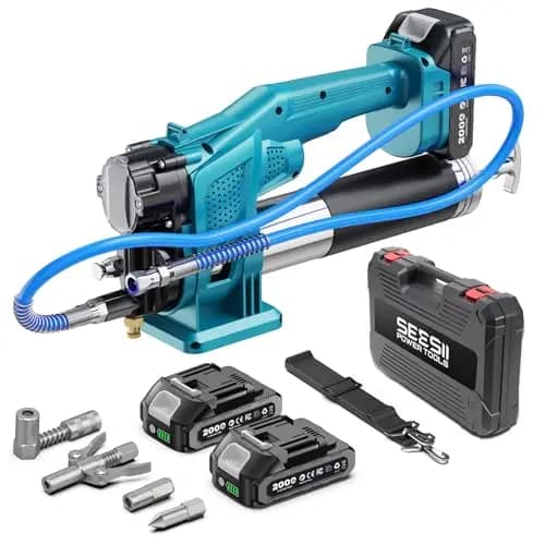 Seesii Akku Fettpresse Set: 10000 PSI Hochleistungs Elektrische Fettpresse mit 4,6 oz/min, 2 Akkus, 39,4" langem Schlauch, 90-Grad-Kupplung und 3 Mundstücks für Schnelleres und Müheloses Schmieren