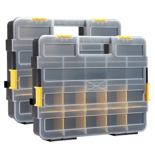 MIXPOWER Werkzeugkasten-Organizer-Set, 2 Stück, 34 Fächer, 20 herausnehmbare Trennwände, schwarz/gelb, 2-teiliges Set, hervorragend für Schrauben, Muttern, Kleinteile