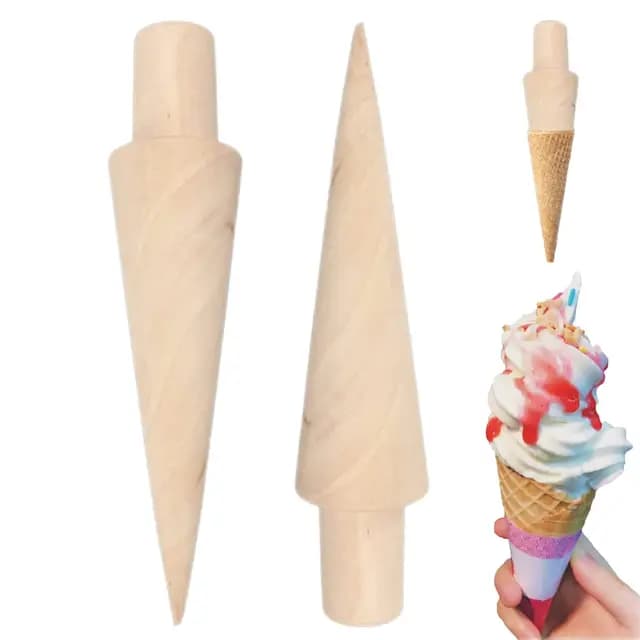 2 Stück Hörnchenformer Holz, Waffelkegel Roller, Waffelhorn Holz Eiswaffelformer, Waffel Hörnchen Former für die Herstellung von DIY-Waffeln und Eistüten